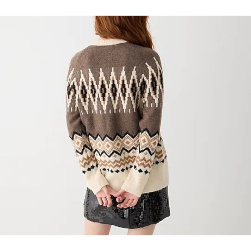 J Crew Fair Isle Cardigan Womens Heather Fawn Muslin Alpaca/Merino Wool M - Picture 3 of 8